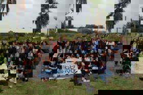 Group of people celebrating on stage