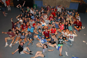 Group of people celebrating on stage