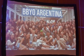 Group of people celebrating on stage