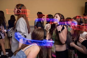 Group of people celebrating on stage