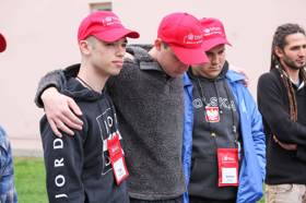 Group of people celebrating on stage