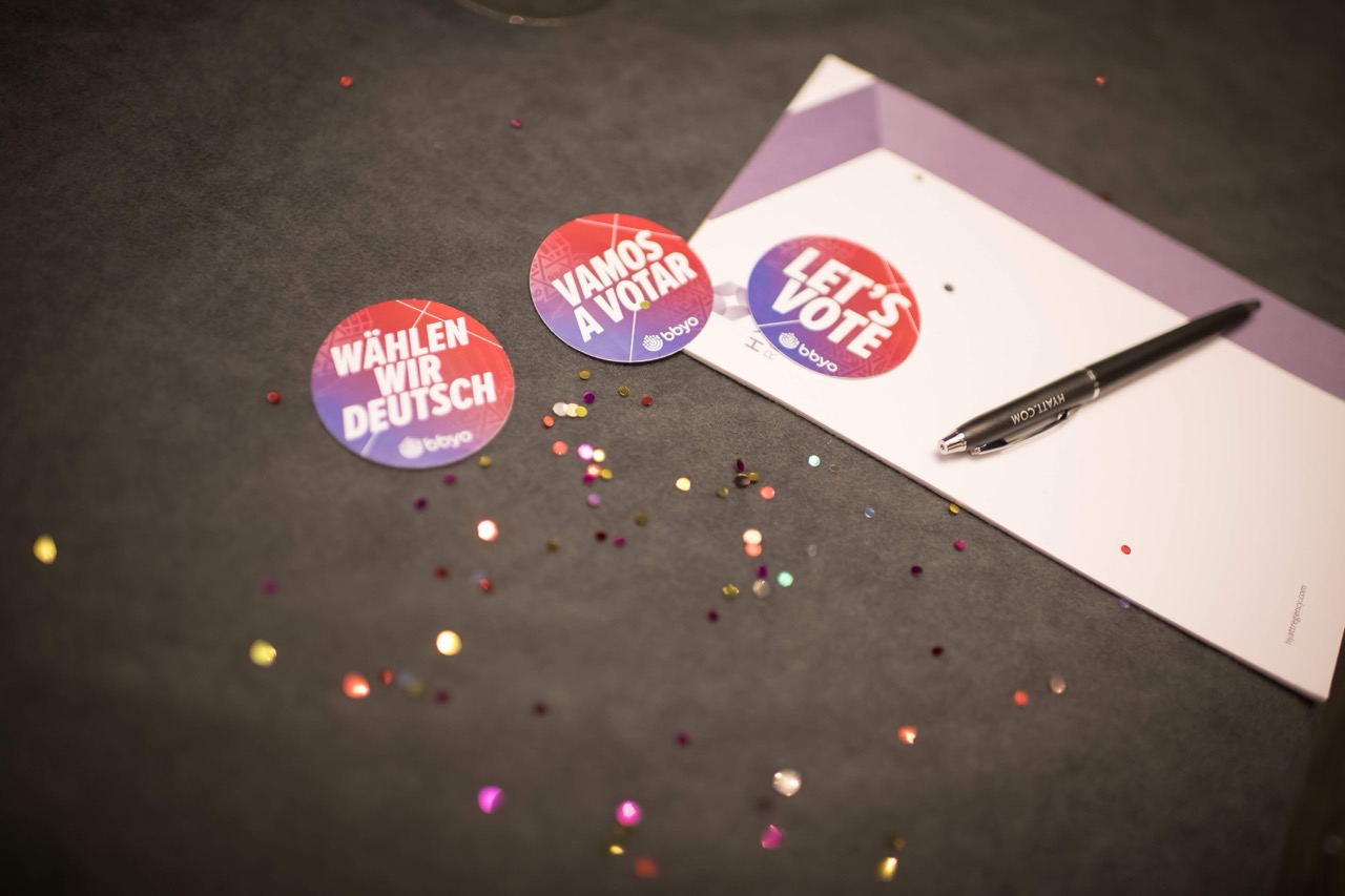 Group of people celebrating on stage