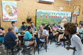 Group of people celebrating on stage