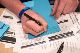 Group of people celebrating on stage